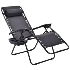 Costway 2 PCS Folding Zero Gravity Reclining Lounge Chairs Beach Patio with Utility Tray Black/Orange
