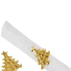 C&F Home Gold Christmas Tree Decorative Napkin Ring Set of 4
