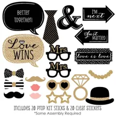 Big Dot of Happiness Mrs. and Mrs. - Gold - Lesbian Wedding Photo Booth Props Kit - 20 Count
