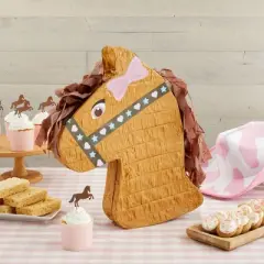 Blue Panda Small Pony Design Pinata for Wild West Horse Themed Cowgirl Birthday, Farm Party Supplies and Decorations, 12 x 16 x 3 in