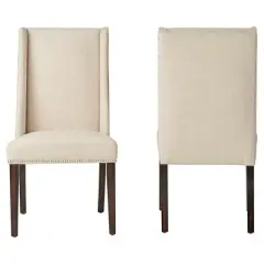 Set of 2 Harlow Wingback Dining Chair with Nailheads Oatmeal - Inspire Q