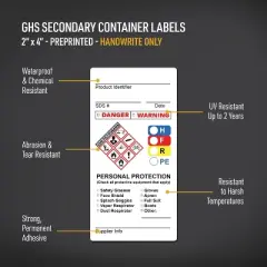 Avery GHS Secondary Container Labels, Waterproof, Chemical Resistant, Preprinted, Handwrite-Only, 4" x 2", 50 GHS Labels