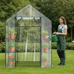 SEVOBAL Greenhouse Outdoor Durable PE Plant Green House for Frost Protection Shelf Clips Roll-up Zipper Door Walk-in for Planter, Clear, 98"*36"*9.5"