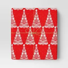 30&rdquo; 20 sq ft Christmas Roll Wrap White Trees on Red - Wondershop&trade;