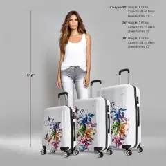 InUSA Large Checked Fusion Print Lightweight Hardside Spinner 3pc Suitcase Set - White