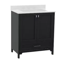Emma and Oliver Bathroom Vanity, Single Sink Cabinet with 2 Soft Close Doors, Shelf, and Bottom Drawer, Carrara Marble Finish Countertop