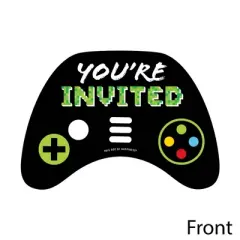 Big Dot of Happiness Game Zone - Shaped Fill-in Invitations - Pixel Video Game Party or Birthday Party Invitation Cards with Envelopes - Set of 12