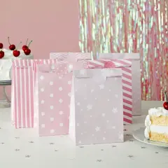 Sparkle and Bash 36 Pack Goodie Gifts Bags, Party Favors Paper Treat Bags with Stickers for Girls Baby Shower & Kids Birthday, Pink 5.5x9x3.15 In