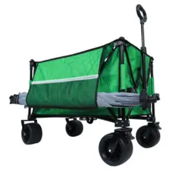 FURNIinspire Outdoor Serving Carts Colorful Heavy-Duty 480lbs Folding Wagon Cart with Bonus Picnic Mat All Terrain Wheels, Green, 37.4"*23.03"*38.98"