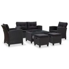 vidaXL 6 Piece Patio Sofa Set - Black Poly Rattan Outdoor Furniture with Thick Cushions and Durable Powder-Coated Steel Frame