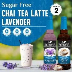 Syruvia Sugar Free Coffee Flavors Variety Pack: Chai Tea & Lavender 25.4 fl oz Syrup