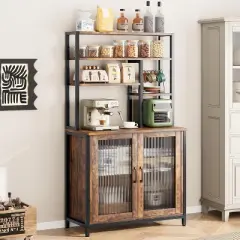 64" Microwave Storage Rack with 5 Tire Storage Shelf, Cabinet Vintage Kitchen Appliance Large Coffee Bar Station for Kitchen, Dining Room