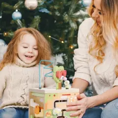 ROBOTIME Baby Activity Gyms, Baby Play Cube Toy with Educational Features, Wooden Activity Cube Toy for Kids' Gift, Yellow, 6.7"*6.7"*12.32"