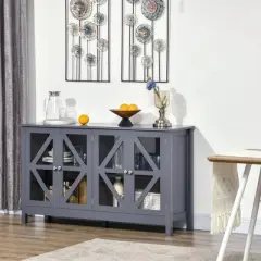 HOMCOM Kitchen Sideboard, Tempered Glass Door Buffet Cabinet with Adjustable Storage Shelf for Living Room, Kitchen, Study, Gray