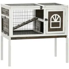 Resenkos Rabbit Hutch, Duck Cage Hutch,Rabbit Coop,Wood Rabbit Hutch, Elevated Guinea Pig Cage with Run, Coffee