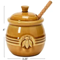 Storied Home Farmhouse Embossed Stoneware Honey Pot with Wood Honey Dipper