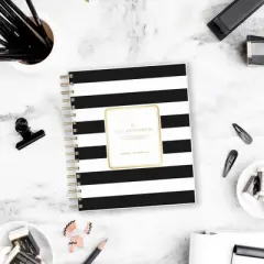 Blue Sky Day Designer Daily/Monthly Planning Calendar 8"x10" Rugby Stripe Black Frosted