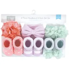 Hudson Baby Infant Girl Headband and Socks Giftset, Pink Purple Mint, One Size