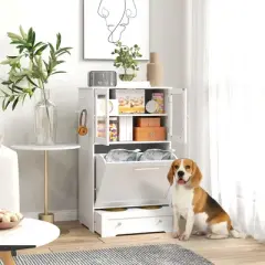 PawHut Dog Feeding Station with 2 Storage Cabinets, Pet Feeding Station with 2 Elevated Dog Bowls, Side Hooks, Anti-tip Kit, for Feeding & Watering