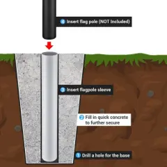 Yescom Anti Rust Flag Pole Sleeve for 20Ft 25Ft 30Ft In-Ground Poles Outdoor 2 1/16" Silver