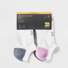 Women's 10+1 Bonus Pack Cushioned Marled Heel/Toe No Show Athletic Socks - All in Motion&trade; White 4-10