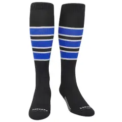 PEAR SOX Striped OTC Baseball, Softball, Football Socks - Black, White, Royal Blue (C)
