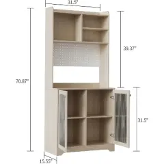 Homhougo 71" Tall Pantry Cabinet with Hutch & Pegboard, Microwave Stand, Large Storage for Kitchen Coffee Bar, Oak