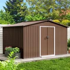 10X12 FT Outdoor Storage Shed, Galvanized Steel Storage Shed, Steel Sliding Doors, Weather Resistant, Garden Tool Shed with Lockable Door