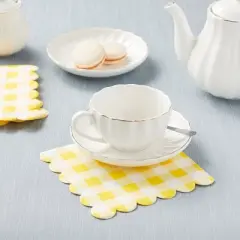 Blue Panda 100 Pack Yellow Plaid Scalloped Luncheon Paper Napkins for Party Supplies Decorations, 6.5 In