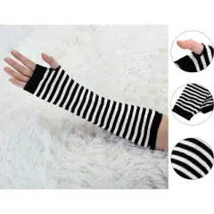 Allegra K Women's Decor Stripe Pattern Elastic Fingerless Arm Warmer Gloves 1 Pair