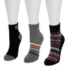 Muk Luks Women's 3 Pair Pack Quarter Crew Cotton Compression Socks