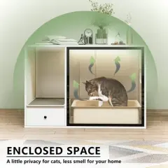 ATJafurn White Furniture Style Cat Cabinet with Storage Space, 37.4 " Modern Hidden Cat Litter Box Enclosure for Living Room