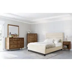 6pc Aurora Mid-Century Brown Bedroom Set with Upholstered Bed - Abbyson Living