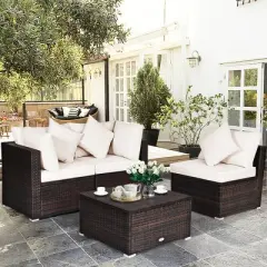 Tangkula 4PCS Rattan Patio Sofa Conversation Set Outdoor Furniture Set w/ Cushion