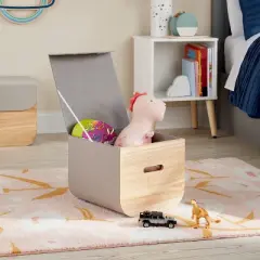 Medium Natural Wood Kids' Storage with Lid Gray - Pillowfort&trade;