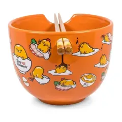 Silver Buffalo Sanrio Gudetama Japanese Top Ramen Dinnerware Set | 20-Ounce Ramen Bowl, Chopsticks