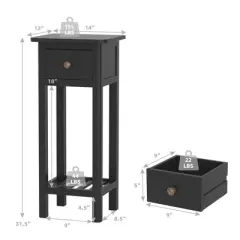 Costway 2PCS 2 Tier End Bedside Sofa Side Table with Drawer Shelf Acacia Wood Nightstand Black