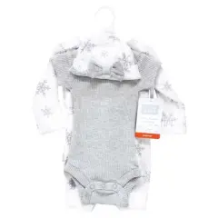 Hudson Baby Girls Thermal Preemie Layette 4pc Set, Snowflake, Preemie