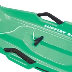 Slippery Racer Downhill Thunder Flexible Kids Toddler Plastic Toboggan Snow Sled with Built In Brake System, Pull Rope, and Handle Grips, Green