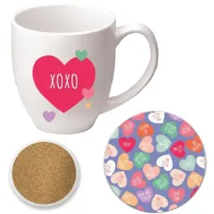 Courtside Market Candy Hearts XOXO 16 oz Mug & Ceramic Coaster Set