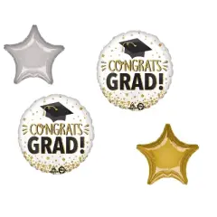 LOONBALLOON Graduation Grad Theme Balloon Set, 2x Standard Grad Congrats Gold Glitter Balloon and Star Foil