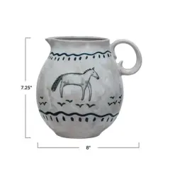 Storied Home Horse Stoneware Pitcher, Multicolor