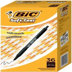 BIC Soft Feel Retractable Pen, 1.0 mm Medium Tip, Black, Pack of 36