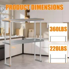 Stainless Steel Overshelf for Prep & Work Table/Shelves，Heavy Duty Metal Worktable for Home Kitchen Restaurant Garage Warehouse
