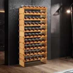 TROPOW Stackable Wine Rack, 4 Tier Wooden Wine Storage Rack, Bamboo Wine Display Shelves, Wobble-Free Wine Holder Freestanding Floor Wine