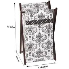 Bacati - Classic Damask white/black Laundry Hamper with Wooden Frame