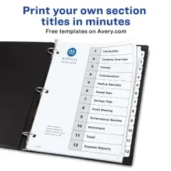Avery Dividers for 3 Ring Binders, 12 Tabs per Set, Customizable Table of Contents, Classic White Tabs (3 Sets of 11078)