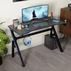 FDW 47 Inch Gaming Desk PC Carbon Fiber Table Ultimate Gamer Workstation with Cup Holder & Headphone Hook for Home Office