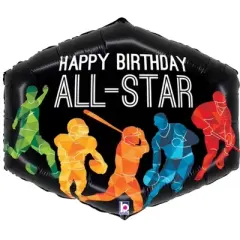 LoonBalloon  30 Inch All-Star Sports Birthday Balloon with 4 latex balloons - Festive & Fun