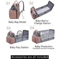 Diaper Bag Backpack with Portable Changing Station - Large Travel Backpack for Moms, Pink Baby Registry Essentials
